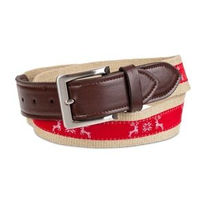 Club Room Men's Faux Leather Holiday Cheer Belt Reindeer Red Size XL 42-44 $39